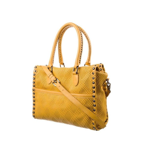 Diane von Furstenberg Yellow Woven Leather‎ Studded Shoulder Bag Satchel